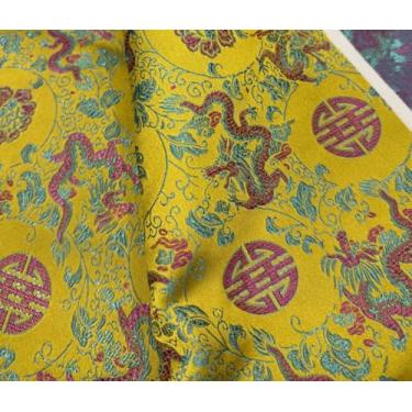 Imagem de JUANJUAN Tecido brocado por jarda, 75 cm para bricolage, artesanato, brilho luxuoso, vestido de casamento drapeado leve e nítido, fantasias, moda, SE (tamanho: 1 m/39,3 polegadas, cor: 30 - dragão