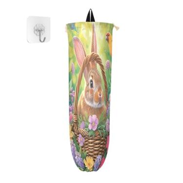 Imagem de Coelhinho da Páscoa em cesta com flores dispensador de suporte de saco de plástico, suporte de sacola de supermercado, suporte de sacola de supermercado cozinha