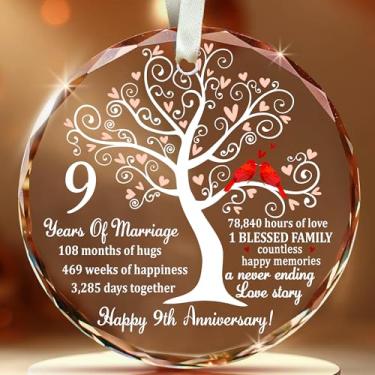 Imagem de Bozspacer Enfeite de vidro para aniversário de 9 anos – Casamento de prata para pais, casal, esposa ou marido – Lembrança exclusiva de decoração de Natal para casamento de 25 anos