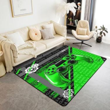 Imagem de Feelyou Tapete de área para gamer, controle de jogo, conjunto de tapetes decorativos para crianças, adultos, presentes de jogos, tapetes para sala de estar, gamepad, verde e preto, tapete interno para