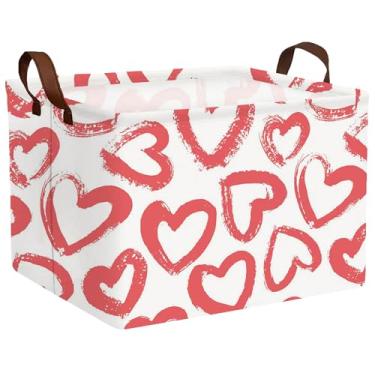 Imagem de MYFLOCY Cesta grande para o dia dos namorados, caixa de armazenamento em forma de coração para presentes, caixas de armazenamento de tecido, organizador de brinquedos dobráveis com alças para