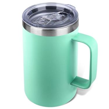 Imagem de Zynkify Caneca de café isolada de 623 g com alça e tampa à prova de vazamento - Copo de viagem de aço inoxidável de parede dupla para deslocamento/escritório/casa, verde menta, 1 pacote