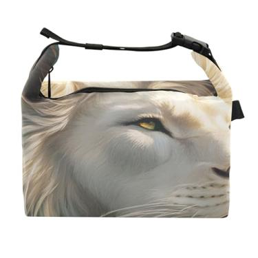 Imagem de TSENQUE Lancheira branca personalizada linda juba de leão para mulheres lancheira floral animal para trabalho bolsa térmica portátil para alimentos isolada para trabalho
