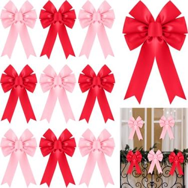 Imagem de Zeyune 10 peças de laços de dia dos namorados, enfeite de árvore grande xadrez rosa e vermelho, enfeite pré-fabricado para grinalda decorativa para primavera, festa de casamento, decoração de casa ao