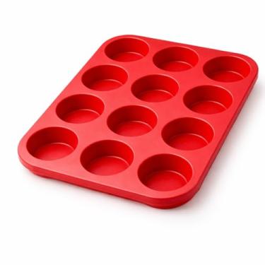 Imagem de Forma de Silicone para Cupcake com 12 Cavidades Vermelha | Molde Flexível Antiaderente, Fácil de Desenformar, Ideal para Muffins, Bolinhos e Sobremesas (12 Unidades)