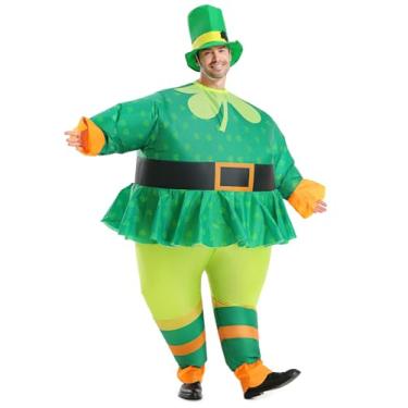 Imagem de JUST FOR PARTY Fantasia inflável para adultos do dia de São Patrício, fantasia engraçada de duende verde para mulheres e homens (vestido)