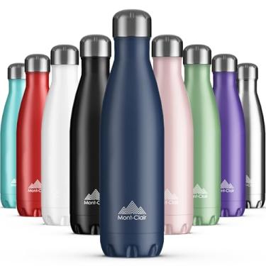 Imagem de Mont-Clair Garrafa de água de aço inoxidável, isolada a vácuo, livre de BPA, bebidas quentes 12h e frias 24h, garrafa de água de metal 750 ml, ideal para adultos, crianças, corrida - azul escuro