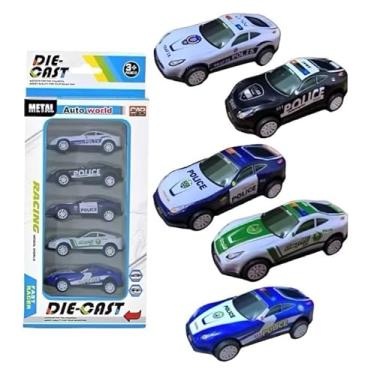 Imagem de Kit 5 Miniaturas Carrinhos Corrida Polícia Fricção Die Cast (Polícia)