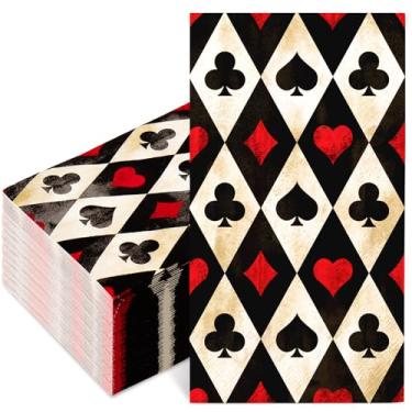 Imagem de JarThenaAMCS Guardanapos de papel descartáveis com 50 peças de cartas de baralho retrô vermelho preto Vegas pôquer jantar guardanapos de mão para cassino aniversário festa de casamento suprimentos