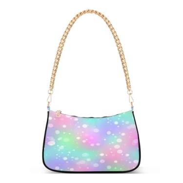 Imagem de Bolsa de ombro com alça de corrente rosa gradientes pastel, linda bolsa Hobo média para mulheres, bolsa clutch moderna para todos os dias ou à noite