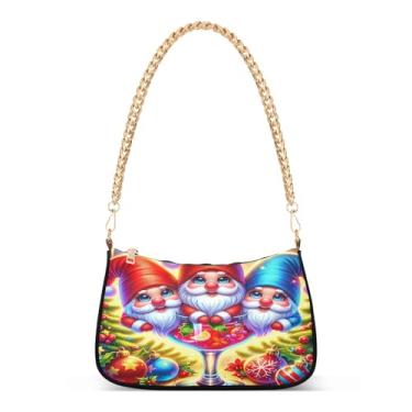 Imagem de Bolsa de ombro alegre com corrente colorida de Natal, Hobo Artístico para Mulheres, Bolsa Média Festiva para Festa e Uso Diário
