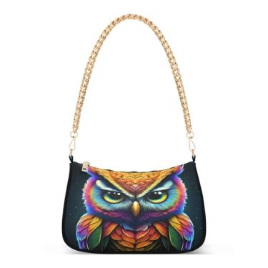 Imagem de Bolsa de ombro moderna colorida com corrente preta, bolsa Hobo artística para mulheres, bolsa média moderna com grande capacidade para uso diário ou noturno