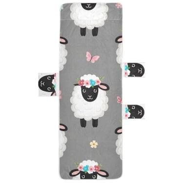 Imagem de Linda capa de cadeira de espreguiçadeira de ovelha branca com borboletas florais toalha de praia e piscina com bolsos espreguiçadeira de praia 216 x 76 cm