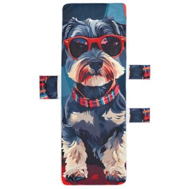 Imagem de Lindas capas de toalha de cadeira de espreguiçadeira de cachorro Schnauzer toalha de praia para cadeira de piscina com bolsos espreguiçadeira de piscina floral 85 x 76 cm