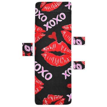 Imagem de Batom branco vermelho beijos preto capas de espreguiçadeira toalha de cadeira toalhas de praia com bolsos linda espreguiçadeira 215,9 cm x 76,2 cm