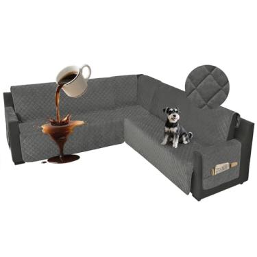 Imagem de ROFASVCO Capas de sofá secionais impermeáveis para sofá em forma de L, veludo, 6 peças, canto em forma de U, para cães, animais de estimação, lavável, antiderrapante, protetor para sala de estar