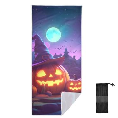 Imagem de Joitme Toalha de banho noturna Halloween Pumpkins, 78 x 188 cm, toalhas de piscina, toalhas de secagem rápida para praia