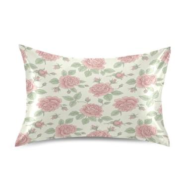 Imagem de Blueangle Fronha de cetim refrescante para cabelo e pele, capa de almofada rosa dos namorados, tamanho Queen 51 x 76 cm com fecho de envelope (815)