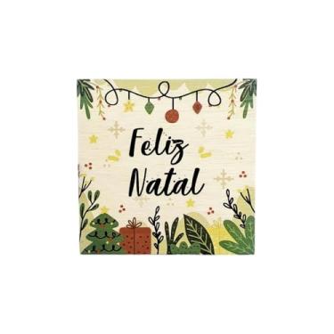 Imagem de Quadrinho Natalino Feliz Natal Compensado 19x19x1cm Decoração – Prático, Funcional e Ideal para o Dia a Dia