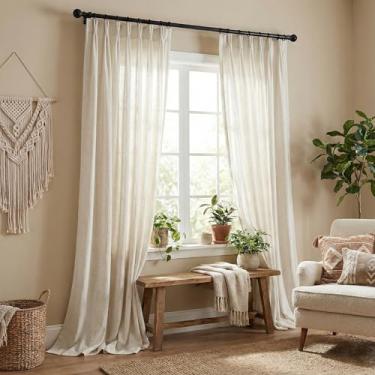 Imagem de PONY DANCE Cortinas plissadas de linho com 274 cm de comprimento, conjunto de 2 painéis para sala de estar, cortina de janela semitransparente com filtro de luz com ganchos para porta de vidro