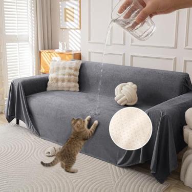 Imagem de KaviKon Capa de sofá para 2 almofadas, impermeável, antiderrapante, para cães, laváveis, gatos, arranhões, capas de assento de amor, em forma de L, macias para animais de estimação (180 cm x 259 cm