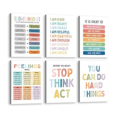 Imagem de Pôster em tela Positive Affirmations Growth Mindset Feelings Wall Art Kids Mental Health Therapy Pictures Playroom Classroom Decor Educational Prints (SKU7-6PCS, 12 x 16 pol) (30 x 40 cm), emoldurado