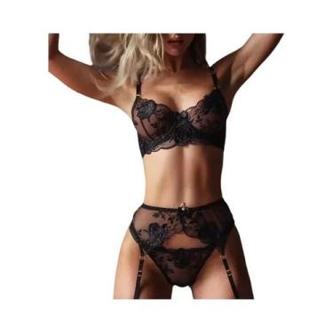 Imagem de Conjunto De Lingerie Sexy Com Sutiã Push up De Renda E Calcinhas, Top 