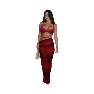 Imagem de Conjunto De 2 Peças Feminino Sexy Com Sutiã De Bandagem E Saia Longa J