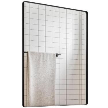 Imagem de Espelho Decorativo Retangular com Moldura Aço Preto D01 90x60 cm Ibiza