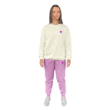 Imagem de Conjunto de Moletom Feminino Blusa Sem Capuz e Calça Jogger Estampado 