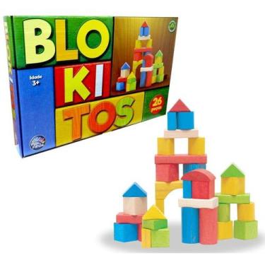 Imagem de Jogo De Blocos Montar Blokitos 26 Peças Madeira Brinquedo Colorido