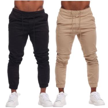 Imagem de Calça Jogger Masculina Sarja Preto Bege Com Punho Elástico alfaiataria