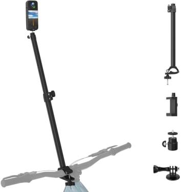 Imagem de Mippko Suporte para câmera de guidão de motocicleta, bastão de selfie extensível de liga de alumínio com clipe de telefone adaptador de cabeça esférica, compatível com Insta 360/Bolso/Mevo Start