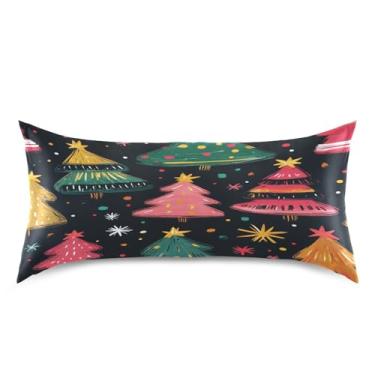 Imagem de Blueangle Fronha de cetim com desenho animado de árvores de Natal para cabelo e pele, fronha de seda, tamanho king (50,8 x 101,6 cm) - Capas de almofada de cetim com fecho de envelope (553)