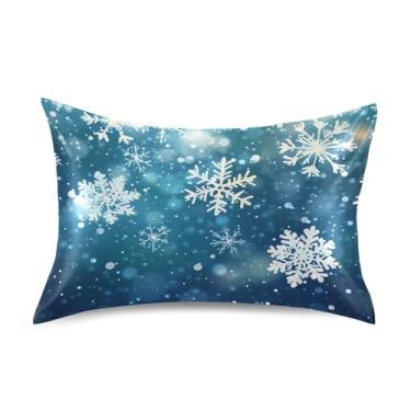 Imagem de Blueangle Fronha de cetim com flocos de neve caindo para cabelo e pele, fronha de seda, tamanho Queen (50,8 x 76,2 cm) - Capas de almofada de cetim refrescantes com fecho de envelope (40)