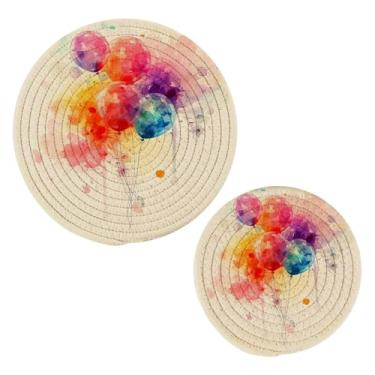 Imagem de Wassud Balões abstratos suportes de panela redondos trivets de algodão almofadas quentes porta-copos elegantes decoração de cozinha e acessórios 2 peças