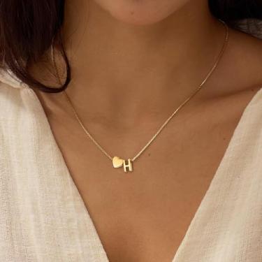 Imagem de Colar de ouro personalizado com coração e letras, 26 letras, colar com inicial para mulheres, pingente de alfabeto, joia de presente, Medium, Aço inoxidável, Sem Pedra Preciosa