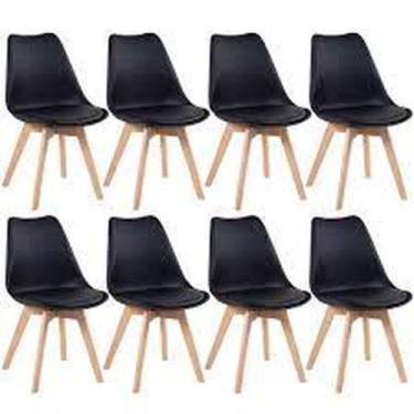 Imagem de Kit C8 Cadeira Leda Preta Charles Eames Wood Com Almofada - UNIVERSAL 