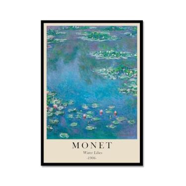 Imagem de Pôster de tela Monet Water Lily Sunrise Claude Monet impressões paisagem vintage imagem de arte de parede sala de estar decoração galeria pôster (SKU9,20.3x30.5 cm = (20x30cm), moldura de metal preto)