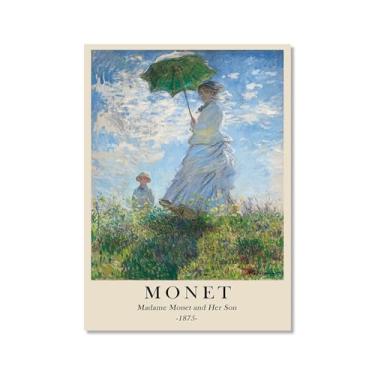 Imagem de Pôster de tela Monet Water Lily Sunrise Claude Monet impressões paisagem vintage imagem de arte de parede sala de estar decoração galeria pôster (SKU8,27.9x35.6 cm = (28x35cm), sem moldura)