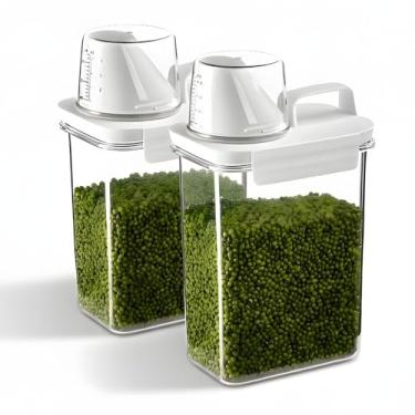 Imagem de Kit 2 Potes Herméticos Transparente Multiuso Grãos Farinhas Sabão em Pó Tampa com Travas Medidor Bico Dosador Sem BPA (1800 ML (cada))