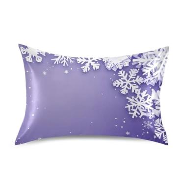 Imagem de Blueangle Fronha de cetim de floco de neve de inverno para cabelo e pele, fronha de seda, tamanho padrão (50,8 x 66 cm) - Capas de almofada de cetim refrescantes com fecho de envelope (291)