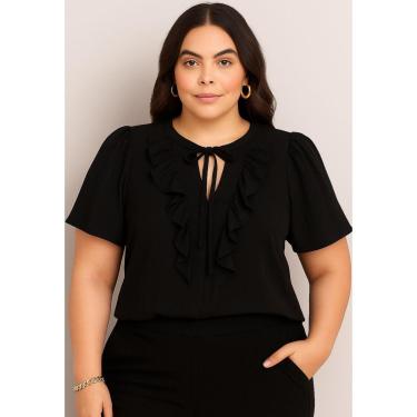 Imagem de Blusa Plus Size com Babado e Decote V Cor:;Tamanho:46;Gênero:Feminino-Feminino