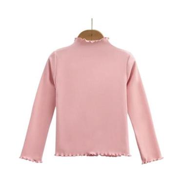 Imagem de Camiseta De Manga Longa Com Gola De Renda Para Meninas, Cor Sólida, Mo