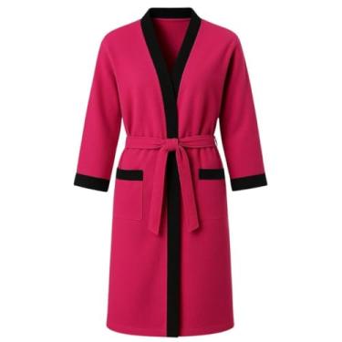 Imagem de Roupão de Banho Adulto Unissex 100% Poliéster Felpudo - Extra Macio, Absorvente e Ideal para Relaxamento Doméstico (Pink Com Preto)
