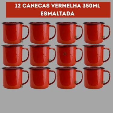 Imagem de Kit 12 Caneca VERMELHA 350ml Esmaltada Copo Vintage Café Chá - NoBrand