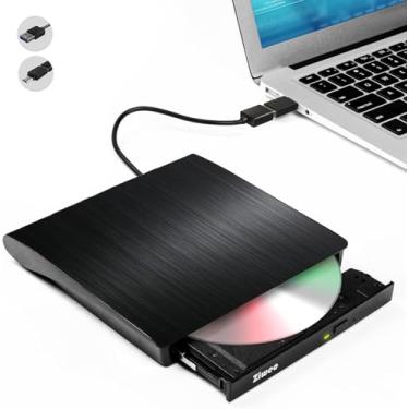 Imagem de Ziweo Unidade de DVD externa USB 3.0 Tipo-C Gravador de CD portátil CD +/-RW Drive DVD Player para gravador de ROM compatível com laptop, desktop, PC, Windows, MacBook, Linux, Mac OS