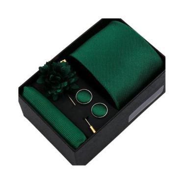 Imagem de Conjunto De Gravata Masculina De Cor Sólida Com Broche De Flor, Lenço,