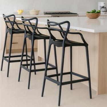 Imagem de Kit 3 Banqueta Allegra Preta Sala Jantar Restaurante - Top Chairs