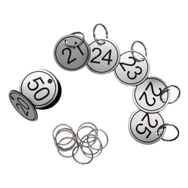 Imagem de NumRealm Etiquetas de chave ABS com anéis - 35 mm redondo gravado número ID etiquetas chaveiro para chaves, bolsas, bagagem - prata 1 a 100
